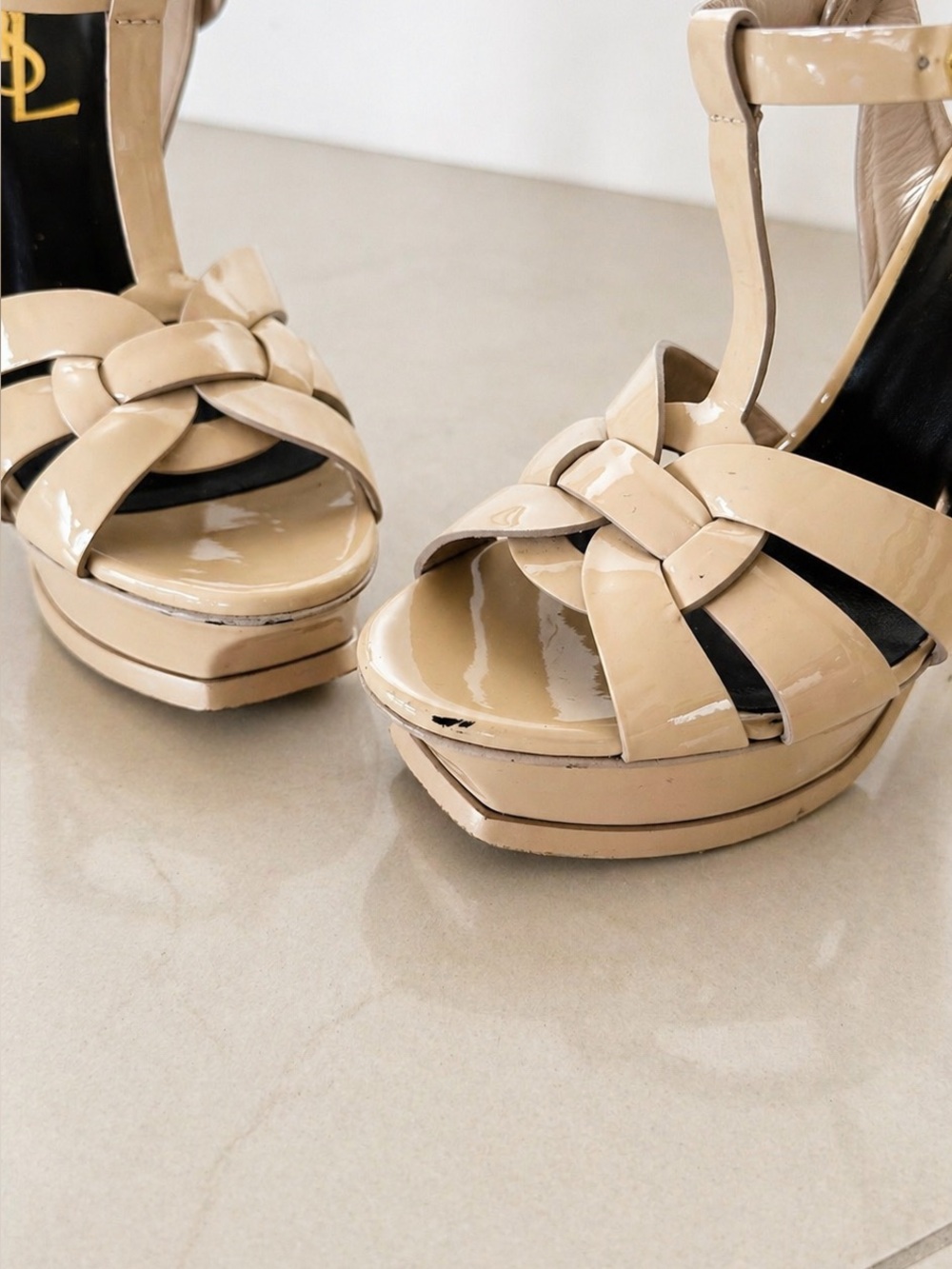 Saint Laurent YSL Patent Platform Heels Nude Beige Size 36 / US 6 - Picture 4 of 5